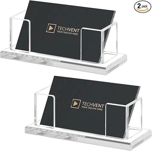 Weiai Acrylic Business Card Holder Stand for Desk, 2 Pieces Modern Clear Base Business Card Organizer Display