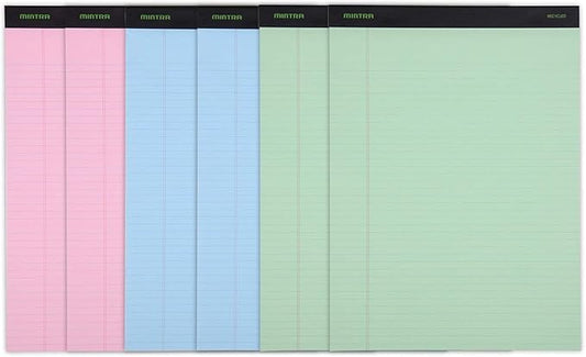 Mintra Office Legal Pads, ((Basic 6pk - (Pastel Version #3), 8.5in x 11in, Narrow Ruled)) - Includes 2 Blue Writing Pads, 2 Pink Writing Pads and 2 Green Writing Pads