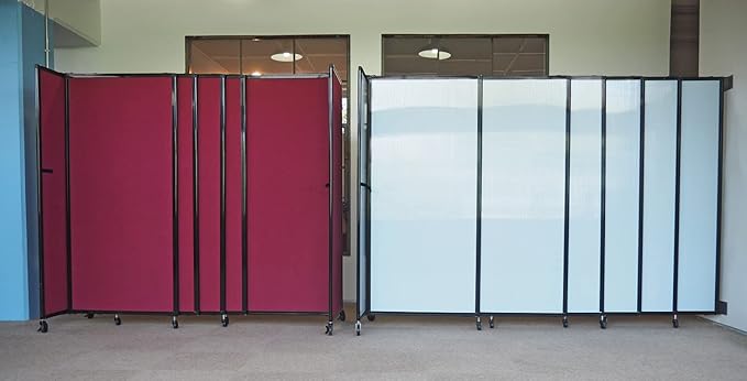 Wall-Mounted Sliding StraightWall Room Divider | Adjustable Widths | Locking Wheels | Room Separator | Up to 19'9" Wide x 7'6" Tall Red Fabric Panels