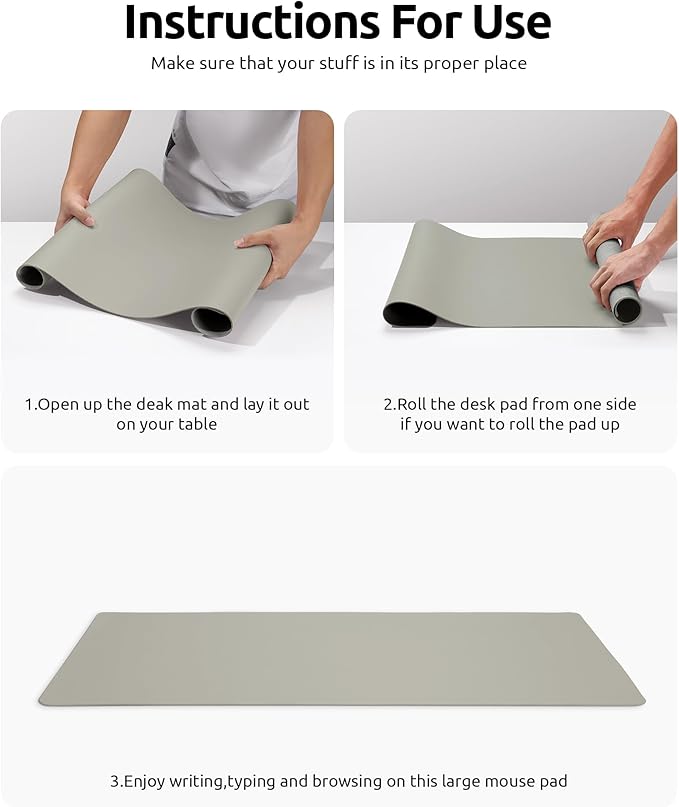 YSAGi Leather Desk Protector, Office Mat, Large Mouse Mat, Non-Slip PU Leather Blotter, Laptop Desk, Waterproof Writing Pad for Office and Home (Sage Green, 31.5" x 15.8")