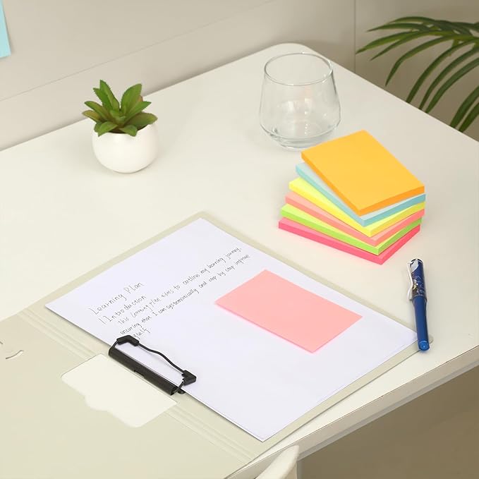 3 in x 5 in Large Sticky Notes, 76 x 127 mm 6 Pads Assorted Self-Stick Pads for Notebook,Office,School and Home,80 Sheets/Pad (12 Pads Brillant)