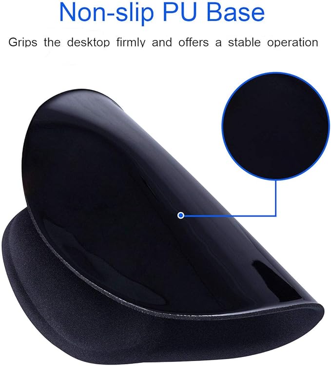 JIKIOU Mouse Pad, 2 Pack Ergonomic Mouse Pads with Comfortable Gel Wrist Rest Support and Lycra Cloth, Non-Slip PU Base for Easy Typing Pain Relief Durable and Easy to Clean Small Black