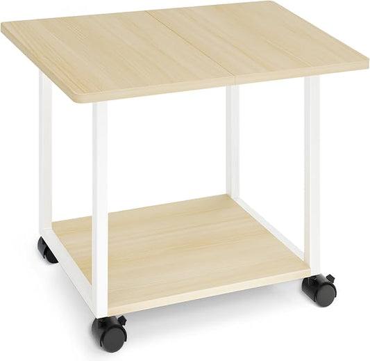 MARTY 22"x15.75" Large Under Desk Printer Stand with Storage Shelf 2-Tier Rolling Printer Cart with Wheels Printer Table for Home Office Heavy Duty Storage Rack for Scanner Fax Machine, Maple