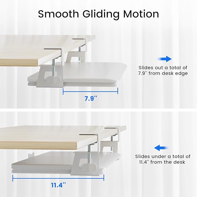 Large Keyboard Tray Under Desk Slide Out with Extra Sturdy C Clamp Mount System,26'' (30'' including Clamps) x11 Slide-Out Keyboard Drawer Under Desk for Typing,Keyboard Mouse Tray,White