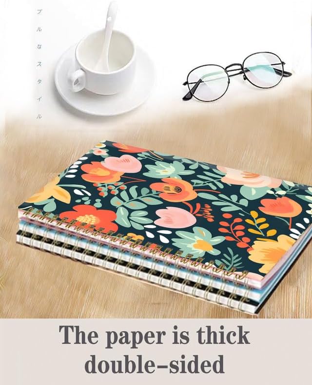 Spiral Journal Notebook,A5 Hardcover Lined Journals for Women Girl 6 x 8.3 in,120 Pages Thick Paper,Cute College Ruled Writing Notebook for Gifts Office Work School(Colorful Spring Floral)