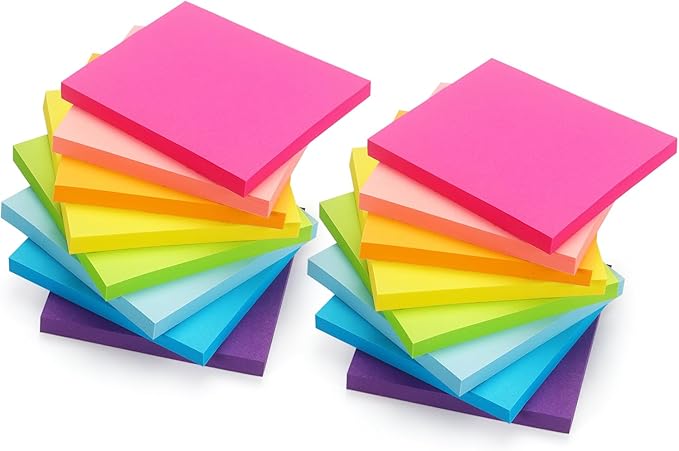 Early Buy 16 Pads Sticky Notes 8 Bright Color Self-Stick Notes 3 in x 3 in, 60 Sheets/Pad