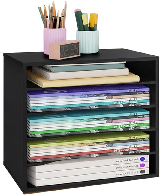 Paper Organzier Wood Desktop Organizer Storage Letter Tray File Sorter with Adjustable Shelves for Home Office
