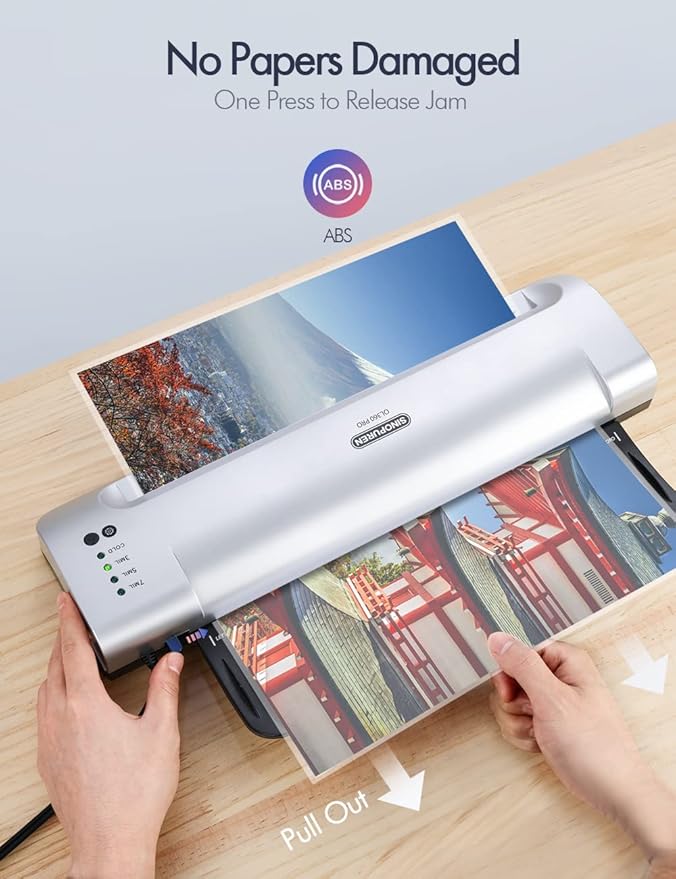 Laminator Machine, SINOPUREN 13-inch Thermal Laminator, with Paper Trimmer, Corner Rounder, 10 Pouches Sheets, Quick Warm-Up, Cold and Hot Laminating for Home/School/Office