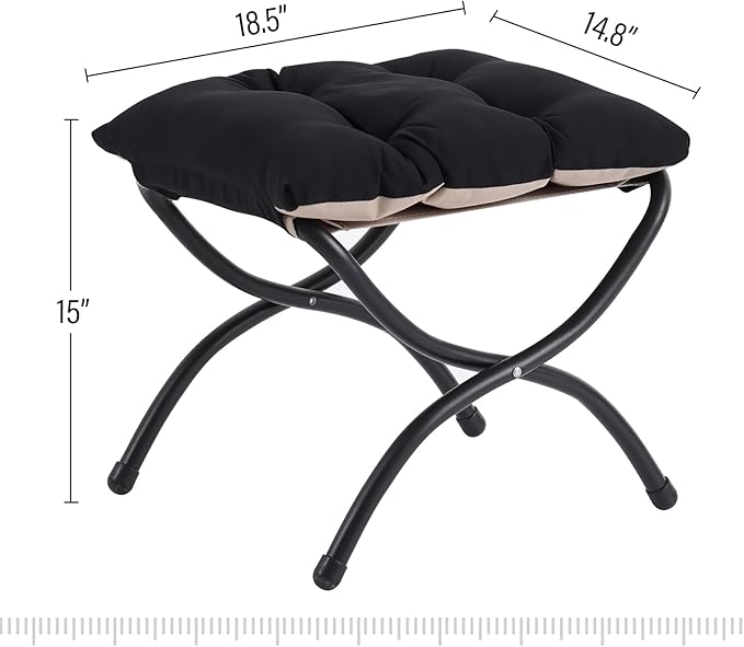 LITA Folding Upholstered Footrest Stool, Modern Small Portable Accent Ottoman with Detachable Thick Cotton Cushion Padded Sofa Stool with Metal Frame for Lazy Chair, Living Room & Bedroom, Black