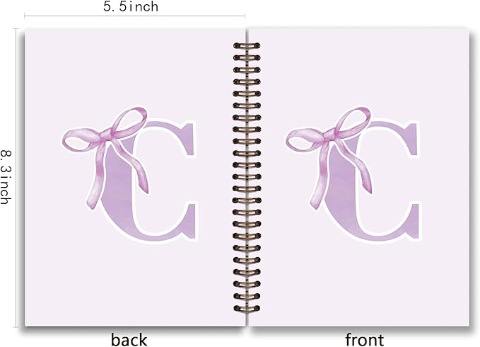 foedor Coquette Trendy Preppy Purple Bow Spiral Notebook,Initial C Journal Personalized Teen Girl Gifts,Monogrammed Gifts for Women Teen Girl,College Ruled Hardcover Spiral Notebook(purple)