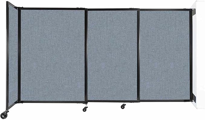 Wall-Mounted Sliding StraightWall Room Divider | Adjustable Widths | Locking Wheels | Room Separator | Up to 7'2" Wide x 4' Tall Powder Blue Fabric Panels