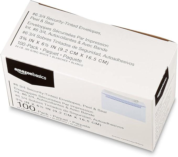 Amazon Basics Security Self-Seal Mailing Envelope, White, 6 3/4, 100-Pack