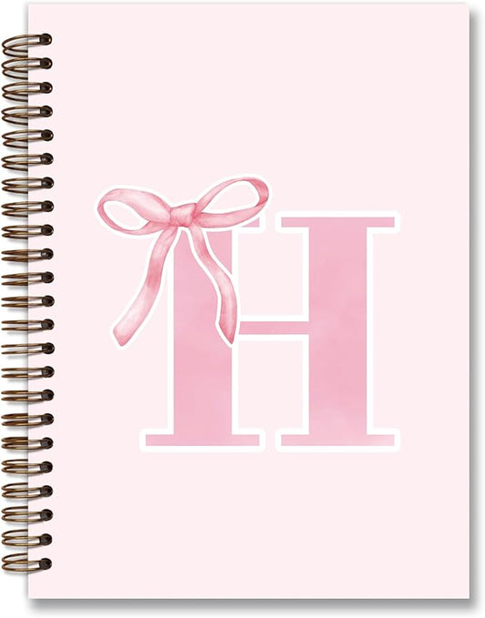 Coquette Trendy Preppy Pink Bow Spiral Notebook,Initial H Journal Personalized Teen Girl Gifts,Monogrammed Gifts for Women Teen Girl,College Ruled Hardcover Spiral Notebook 5.5 x 8.3