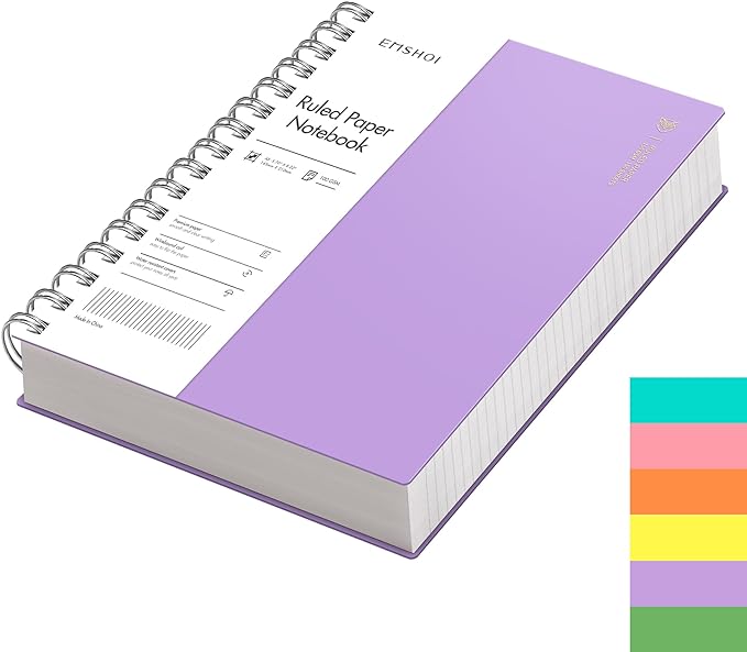 EMSHOI A5 Spiral Notebook College Ruled Lined Journal, Small 5.7" X 8.22", 300 Pages/150 Sheets, 100gsm Thick Paper, Waterproof Hardcover, for Office School Women Men Work Writing Notes-Purple