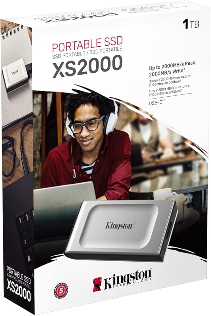 Kingston XS2000 1TB High Performance Portable SSD with USB-C | Pocket-sized | USB 3.2 Gen 2x2 | External Solid State Drive | Up to 2000MB/s | SXS2000/1000G
