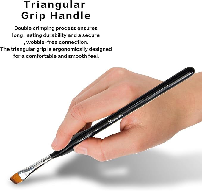 10 Pieces Exquisite Detail Paint Brush Set with Copper Tube and Special Double - Wire - Binding Process，Birch Wood Pen,Triangular Grip. Suitable Oil, Watercolour, Acrylic, Digital Painting