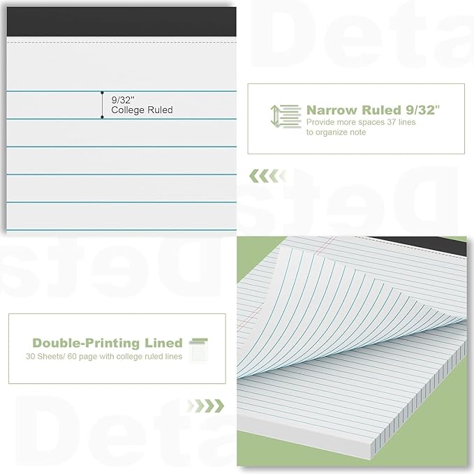 Note Pads 8.5 x 11.75 Writing Pads, 10 Pack, Double-Side Printed Lined Paper Pads Narrow Ruled White Legal Pads, 8.5x11.75 Line Note Pads, 30 Sheets Per Note Pad, Legal Notepads for Work/School/Office