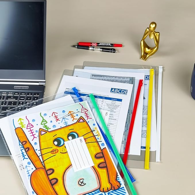 BOPART 30Pcs Poly Zip Envelopes A4 Letter Size Plastic Envelopes File Folders for Documents, Reusable Envelope Clear Zipper Pouch with Label Pocket for Home Office School Travel Supplies Storage