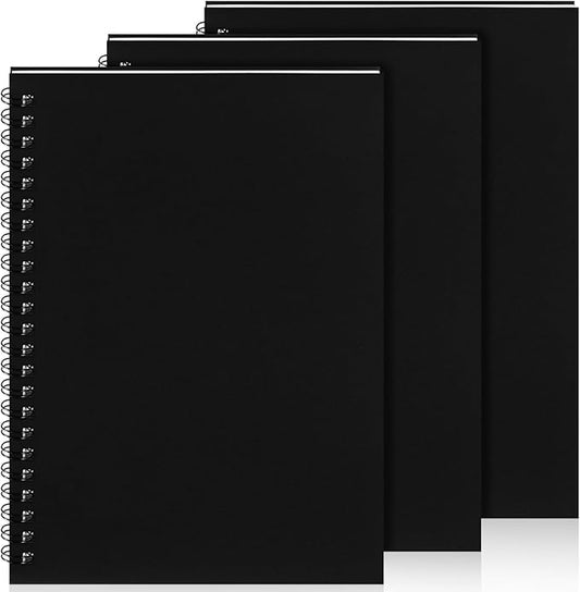 Yahenda 3 Pcs Spiral Notebook Bulk A5 Journal Lined 8.3'' x 5.5'' Writing Composition Paper Small Notepad Subject Notebook for Students Office Business Back to School Supplies (Black)