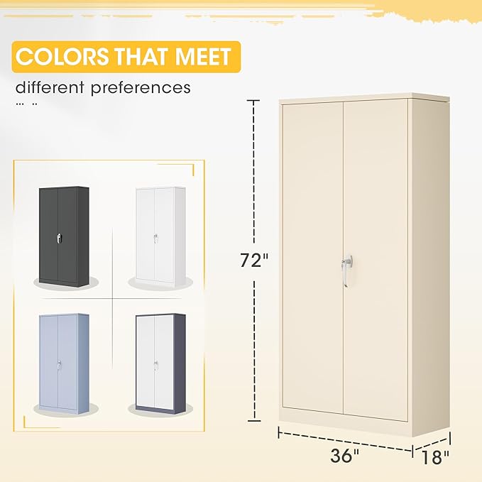 Greenvelly Metal Storage Wardrobe Cabinet with Lock, 72" Grey Metal Wardrobe Closet for Hanging Clothes with Doors and Shelves, Modern Clothes Closet for Home, Office and Bedroom, School,Gym