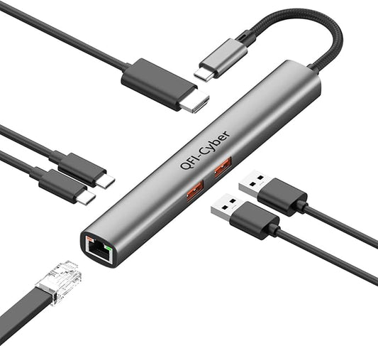 6-in-1 USB C Hub, Ethernet Multiport Adapter, USB C to HDMI Dock with 4K@60HZ HDMI, 2*USB 3.1 Gen 2, 10Gbps Data, RJ45, 100W PD for MacBook Pro/Air, Chromebook, Dell XPS, HP and More