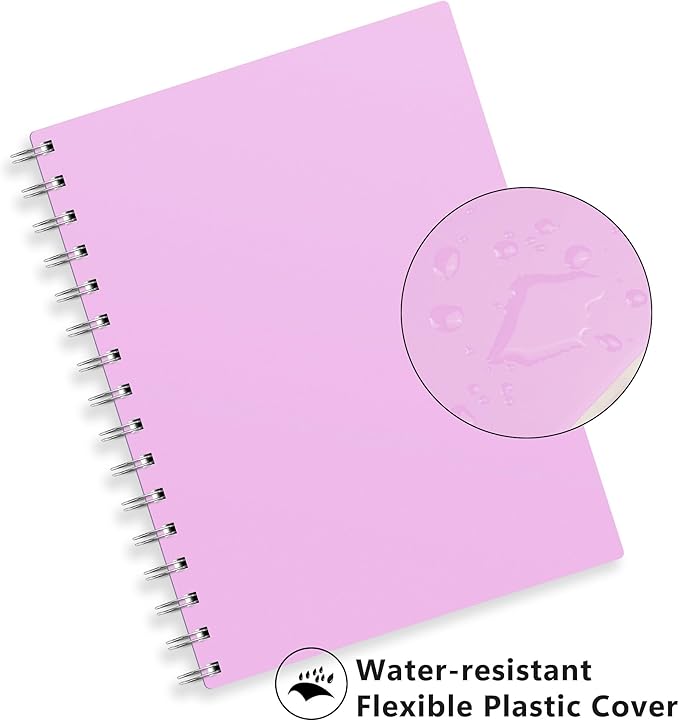 RETTACY Spiral College Ruled Notebook, 300 Pages, A5 Medium Size (5.7" x 8.2"), for School, Work, Writing, Journaling, 100 GSM Thick Paper, Flexible Plastic Cover (Lilac)