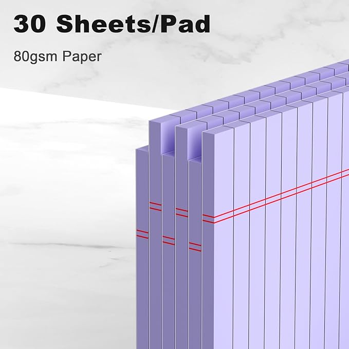 6pcs Small Legal Pad 5x8 College Ruled Purple Legal Pads Notepads 6 Pack Study Back Writing Pads 5 x 8 Perforated Narrow Ruled Pads of Paper Purple