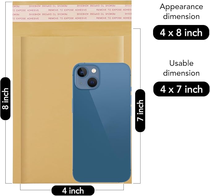 Fuxury Kraft Bubble Mailer 4x8 Inch 50 Pack,Strong Adhesion Padded Envelopes,Self Seal Bubble Envelopes, Waterproof Cushioned Mailers Packaging for Small Business，Bulk #000 Brown