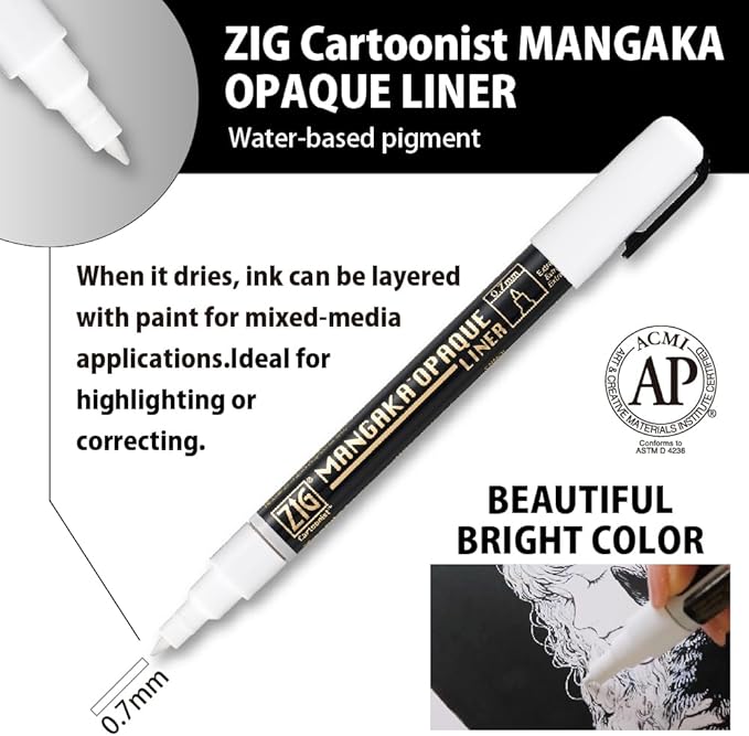 Kuretake Zig Inktober pen set, for Illustration, Manga Drawing, Lettering and Calligraphy, Professional Artist, Made in Japan (White(3pcs.))
