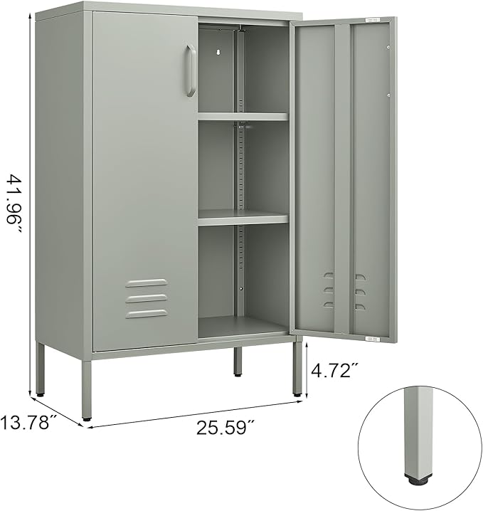 Metal Cabinet,Entryway Cabinet with Adjustable Shelves,Metal Storage Cabinet for Classroom,Living Room,Kitchen,Outdoor,Grey Green