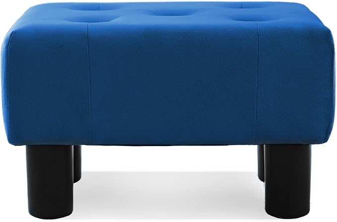 LUE BONA Small Tufted Foot Stool, Velvet Ottoman Elegant Foot Stools Ottoman with Plastic Legs, 9''H, Rectangle Footstool for Adult with Non-Slip Pads,Foot Rest for Living Room,Couch, Navy Blue