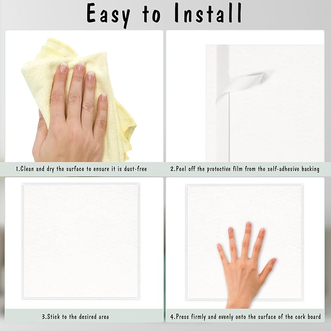 Large Cork Board 36" x 24", 6 Pack Felt Wall Tiles with Colored Pushpins, Bulletin Board with Removable Self-Adhesive Strips, Pin Board Cork Boards for Walls Office Home-White