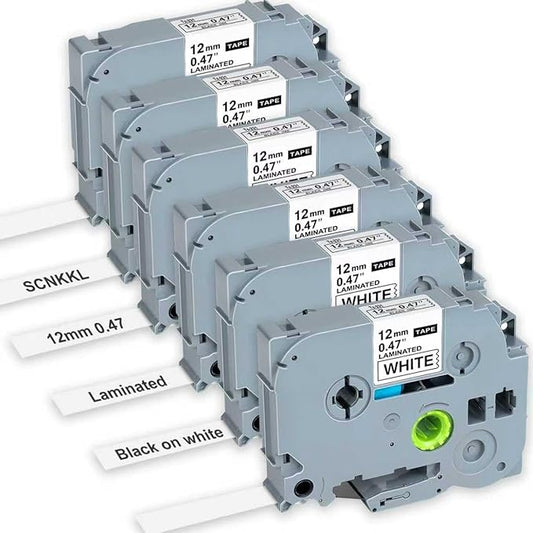 12mm 0.47 Laminated Replacement for Brother Label Maker Tape, P-Touch Label Tape, Tze 231, Compatible with Brother P Touch Label Maker PT-D210 PT-H110 PT-D220 PT-D400, 6-Pack