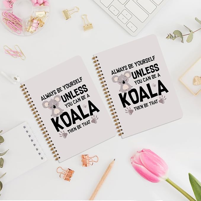 2 Pcs Koala Spiral Notebooks for Work, A5(8.3x5.8inch) Composition Notebook College Ruled Note Book, Cute Diary Hardcover Notepads Lined Travel Journal for Writing, Koala Lovers Gifts for Women