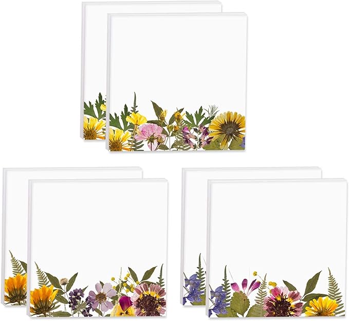 Wildflower Sticky Note Pads / 3" x 3" Botanical Sticky Notes/Set of 6 Pads / 50 Sheets Per Pad/Three Unique Designs/Made in The USA