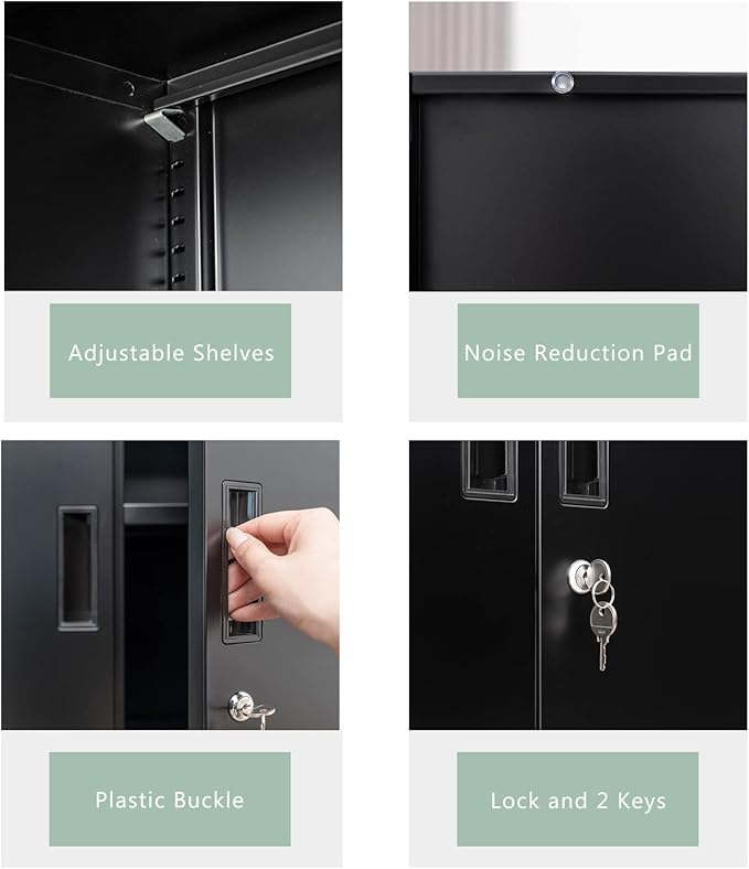 Metal Storage Cabinet with Locking Doors and 2 Drawers, 36” Garage Cabinet for Classroom, Home and Office - Black