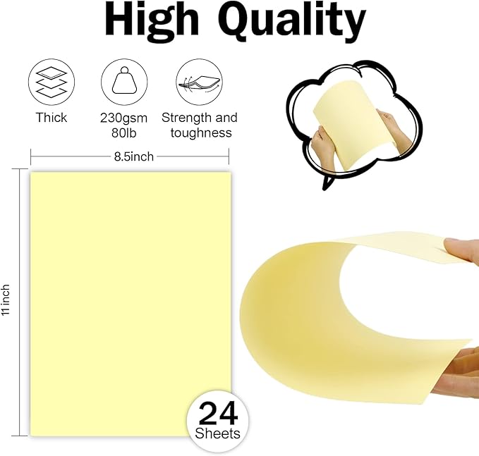 24 Sheets Yellow Cardstock 8.5 x 11 Thick Paper, Goefun 80lb Card Stock Printer Paper for Invitations, Menus, Wedding, DIY Cards