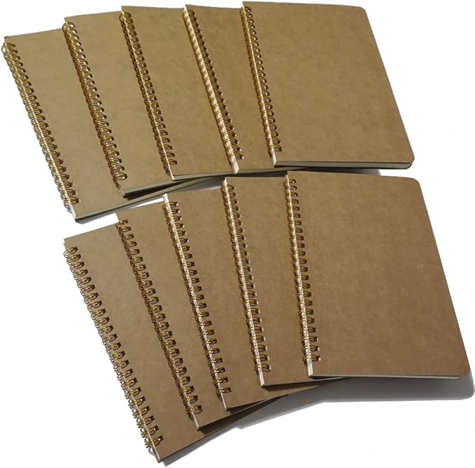 YUREE Softcover Spiral Notebook Lined/Spiral Journal, 50 Sheets (100 Pages) Wide Ruled Notebook, 10 Notebooks Per Pack, A5, 8.5" x 5.7", Brown