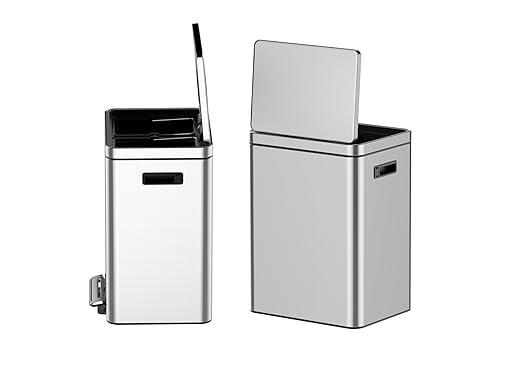 Kitchen Trash Can, 2 x 5.28 Gal (2 x 20L) Dual Trash Can with Recycle Bin, Stainless Steel Garbage Can, Fingerprint-Resistant Soft-Close Dual Recycling Bins for Kitchen