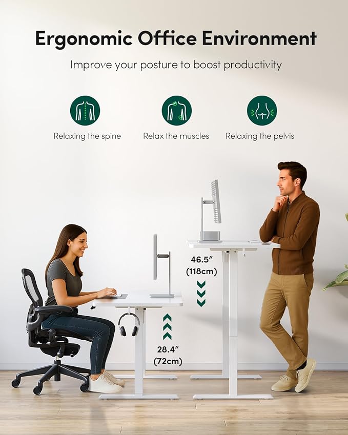 FEZIBO One-Piece Standing Desk Adjustable Height Stand up Home Office Desk, 32x24 Inch Electric Standing Computer Desk, with 4 Memory Presets, Fixable casters, White