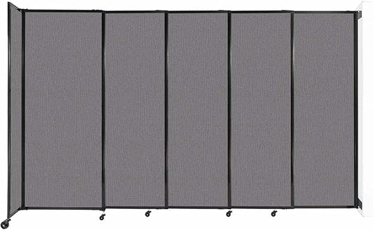 Wall-Mounted Sliding StraightWall Room Divider | Adjustable Widths | Locking Wheels | Room Separator | Up to 11'3" Wide x 6'10" Tall Slate Fabric Panels