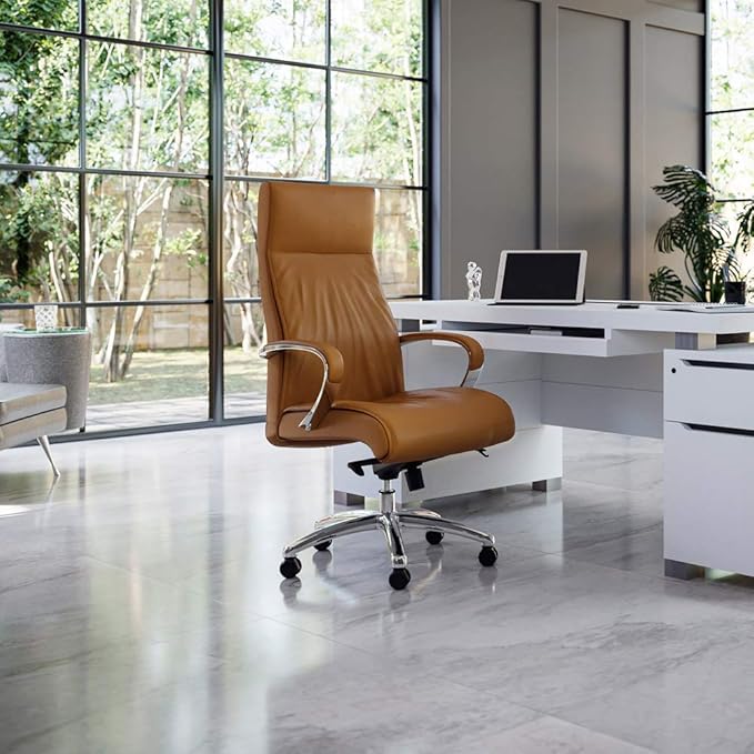 ZURI Forbes Genuine Leather Aluminum Base High Back Executive Chair - Tan