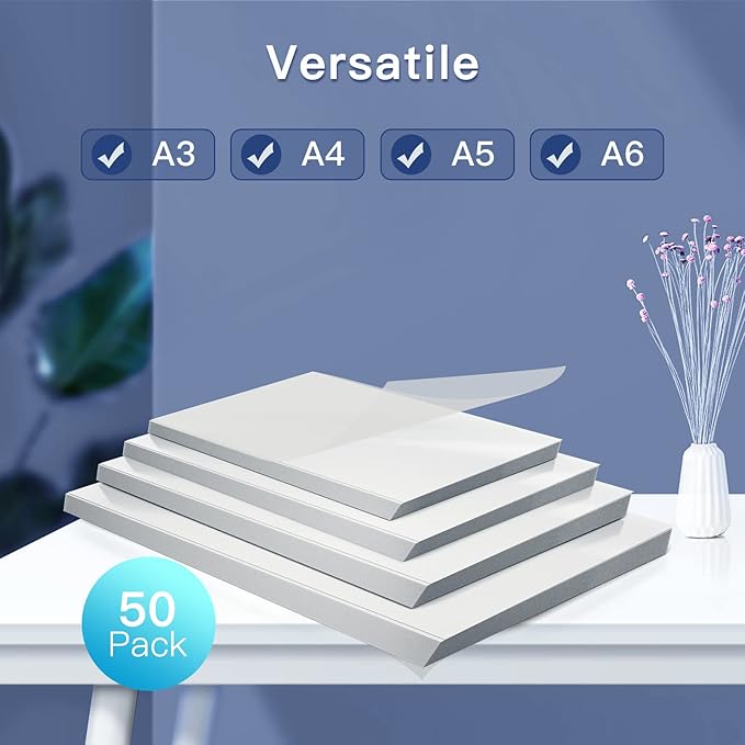 MAXDONE Premium Clear Thermal Laminating Pouches 50-Pack Laminating Sheets for Laminator A3 A4, 3 Mil（80 Mic） Thickness for Extra Protection