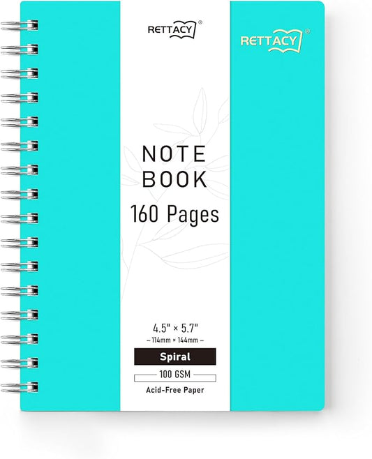 RETTACY Pocket Journal Notebook, 160 Lined Pages, A6 Mini Small Size (4.5" × 5.7"), for Work, Journaling, Writing, 100 GSM Thick Paper, Spiral-bound, Flexible Plastic Cover (Tiffani Blue)