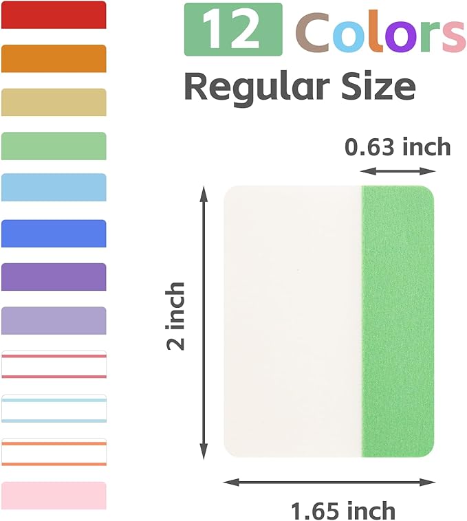 KICNIC 2 Inch Sticky Tabs Index Tabs 480 Pieces, Colored Reading Tabs Self Adhesive, Arrow Flags Pages Markers for Binder, Books, File Folders and Notebook [12 Colors] Writable, Repositionable