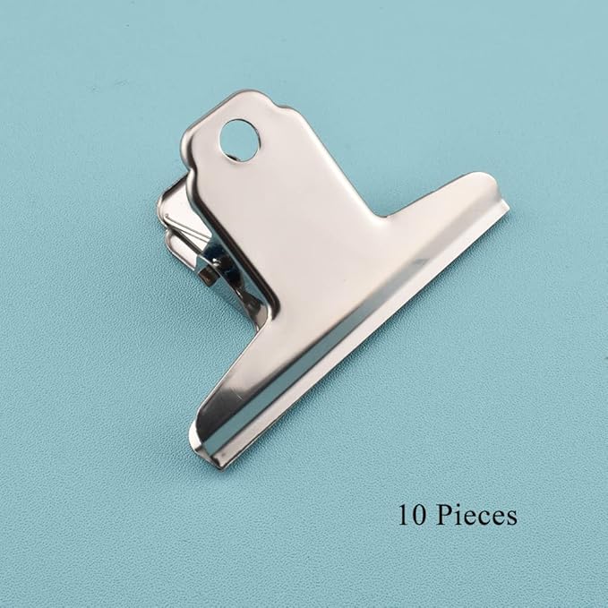 HAHIYO 3inch Silver Bulldog Clips Metal File Hinge Binder Clamps Save Space Strong Spring Jaws Rock Solid Grip Book Lay Flat Deburred Edge for Hang Photos Wall Grid Dog Food 10PCS