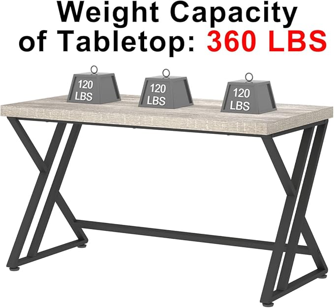 LVB Grey Desk, Industrial Wood Home Office Computer Desk for Bedroom, Farmhouse Metal Wooden Study Work PC Gaming Writing Table, Modern Simple Executive Writing Desk, 47 Inch, Light Gray