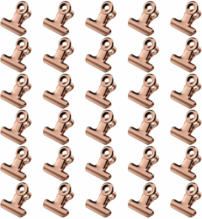 HAHIYO 0.87inch Rose Gold Bulldog Clips Metal File Hinge Binder Clips Clamps Save Space Strong Spring Jaws Rock Solid Grip Book Lay Flat Deburred Edge for Hang Photos Wall Grid Dog Food 30PCS