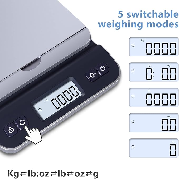 QP Shipping Scale, 86lb/0.1oz High Accuracy Digital Postal Scale for Packages, Hold/Tare Function, Backlit LCD Display, Flip-up Holder, Postage Scale, Mail Scale, Battery & Tape Measure Included