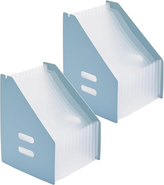2-Piece Vertical Accordion Folder Manager, 13 Grid Expansion Pages, Vertically Opened Storage Bag for organizing Materials, School, Home, and Office letterhead, Sky Blue